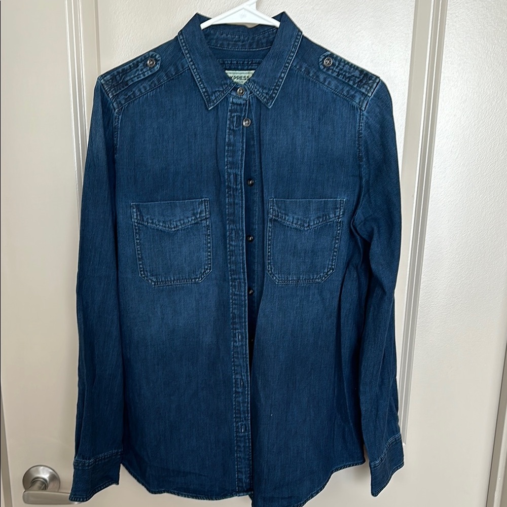 Express Blue Button Down Shirt with Classic Denim Style